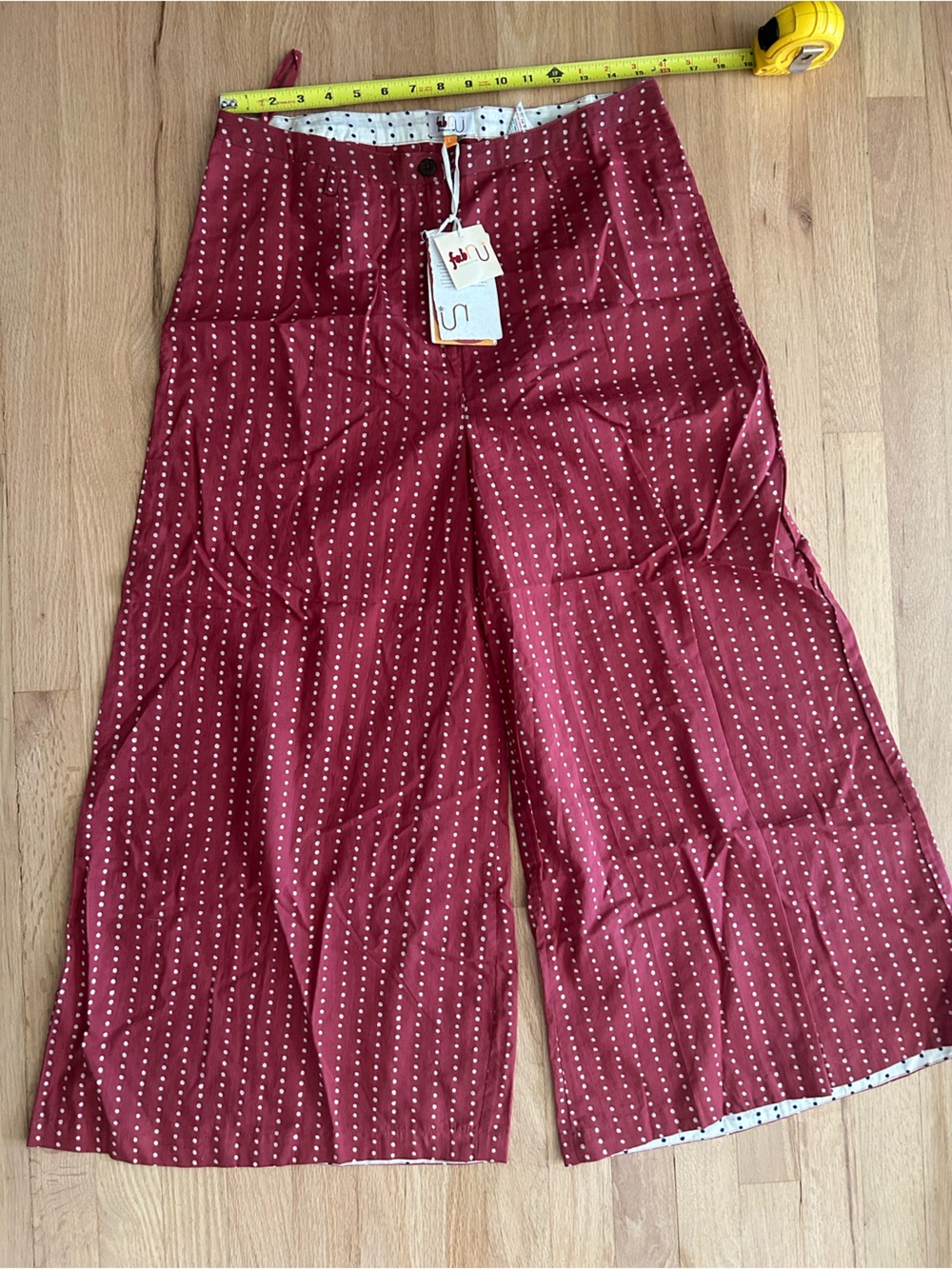 fabindia Maroon Wide-Leg Pants with White Dot Stripe
